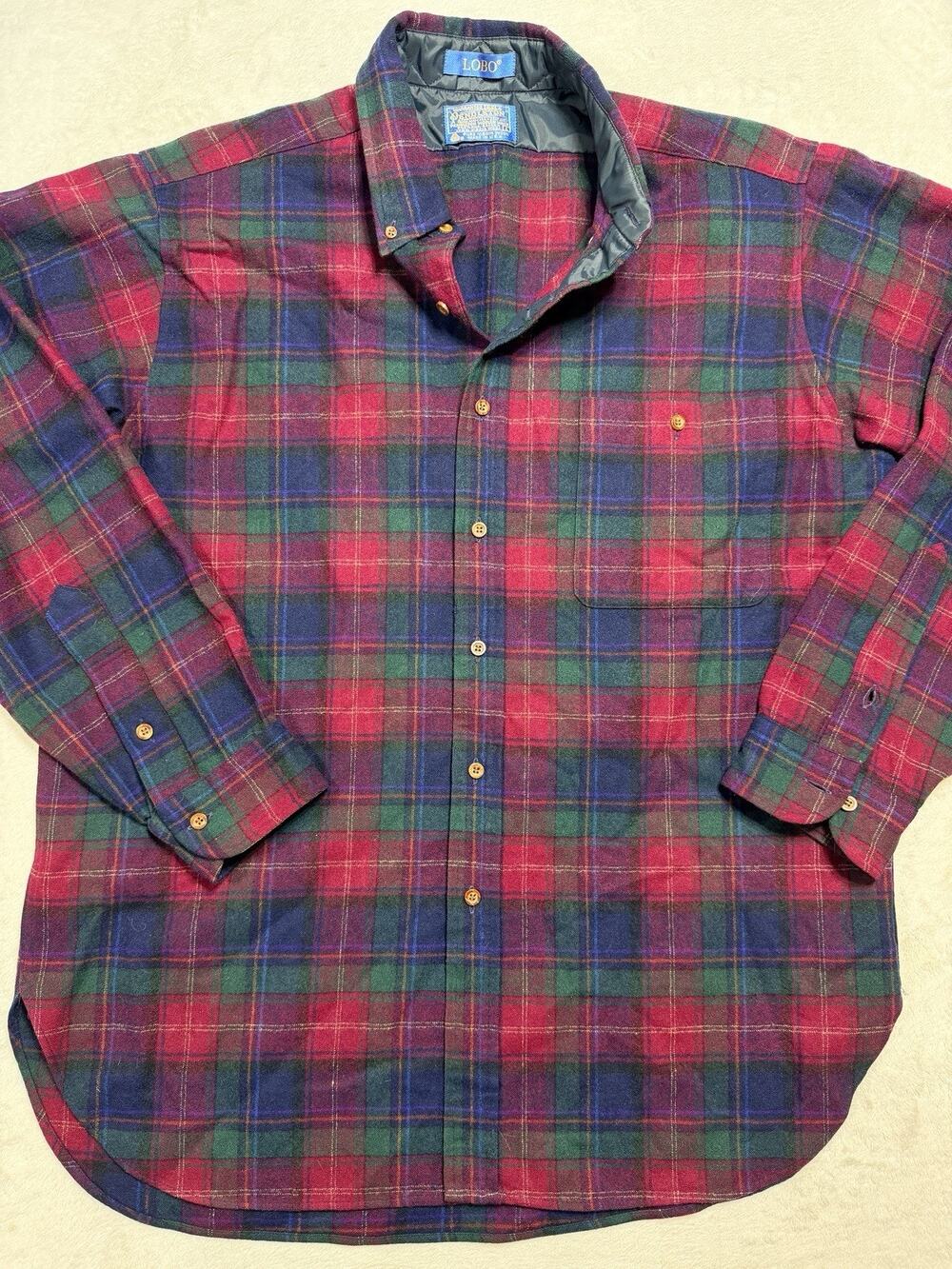 VTG Pendleton Wool Lobo Flannel Button Down Shirt Sz LG Made in USA Soft Prep